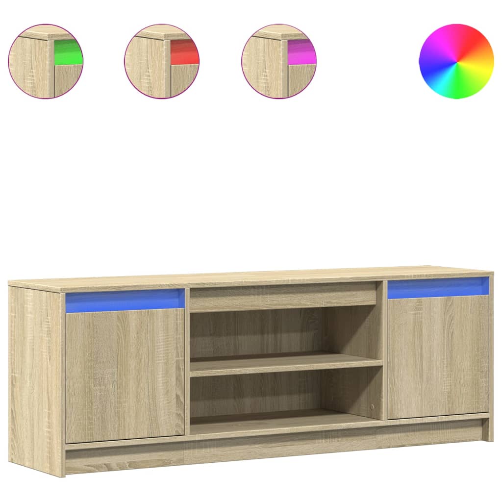 Modern Wooden 55 Inch TV Tele Stand Unit Cabinet With LED Lights & Storage