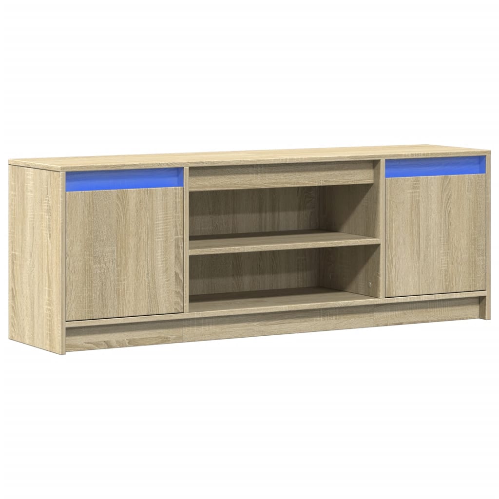 Modern Wooden 55 Inch TV Tele Stand Unit Cabinet With LED Lights & Storage