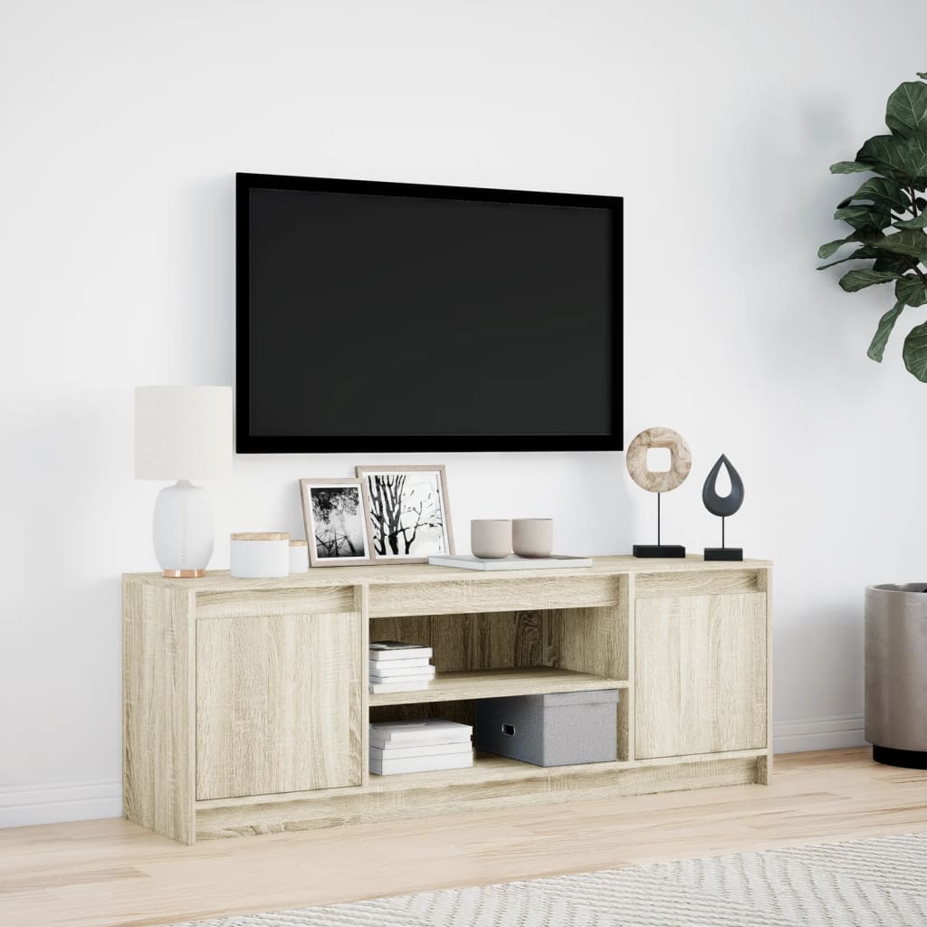 Modern Wooden 55 Inch TV Tele Stand Unit Cabinet With LED Lights & Storage
