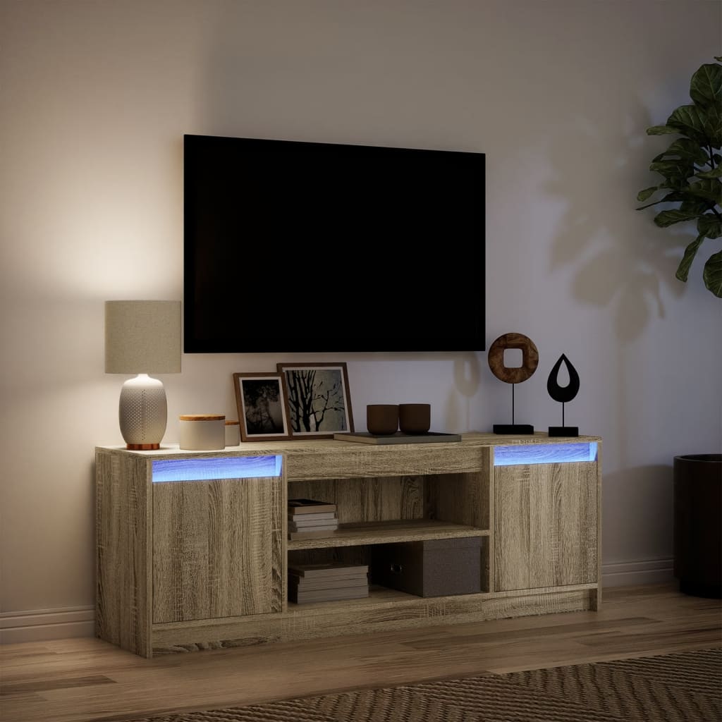Modern Wooden 55 Inch TV Tele Stand Unit Cabinet With LED Lights & Storage