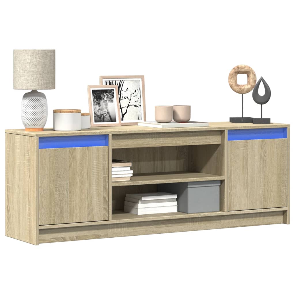 Modern Wooden 55 Inch TV Tele Stand Unit Cabinet With LED Lights & Storage