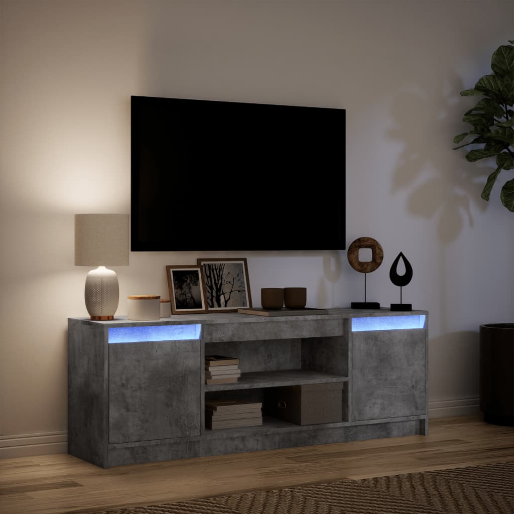 Modern Wooden 55 Inch TV Tele Stand Unit Cabinet With LED Lights & Storage