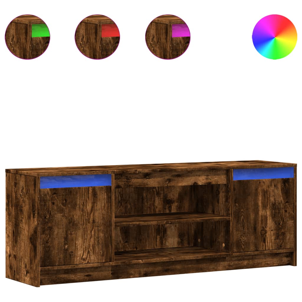 Modern Wooden 55 Inch TV Tele Stand Unit Cabinet With LED Lights & Storage