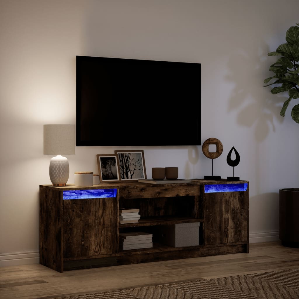 Modern Wooden 55 Inch TV Tele Stand Unit Cabinet With LED Lights & Storage