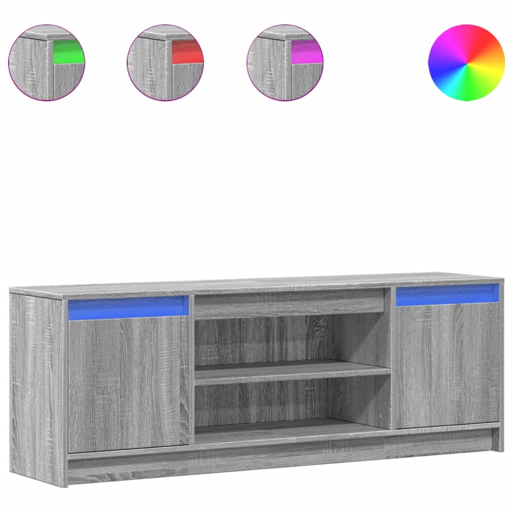 Modern Wooden 55 Inch TV Tele Stand Unit Cabinet With LED Lights & Storage