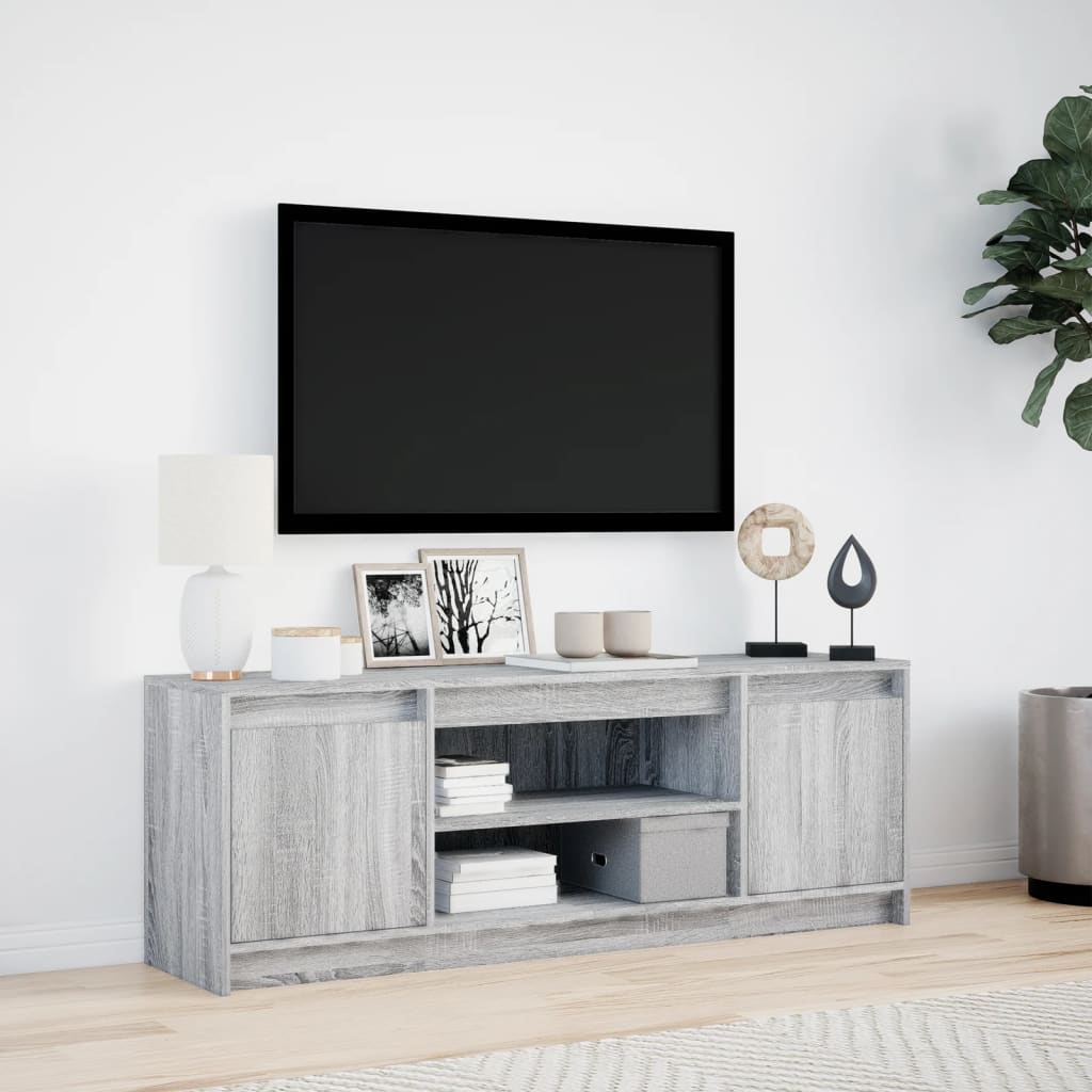 Modern Wooden 55 Inch TV Tele Stand Unit Cabinet With LED Lights & Storage