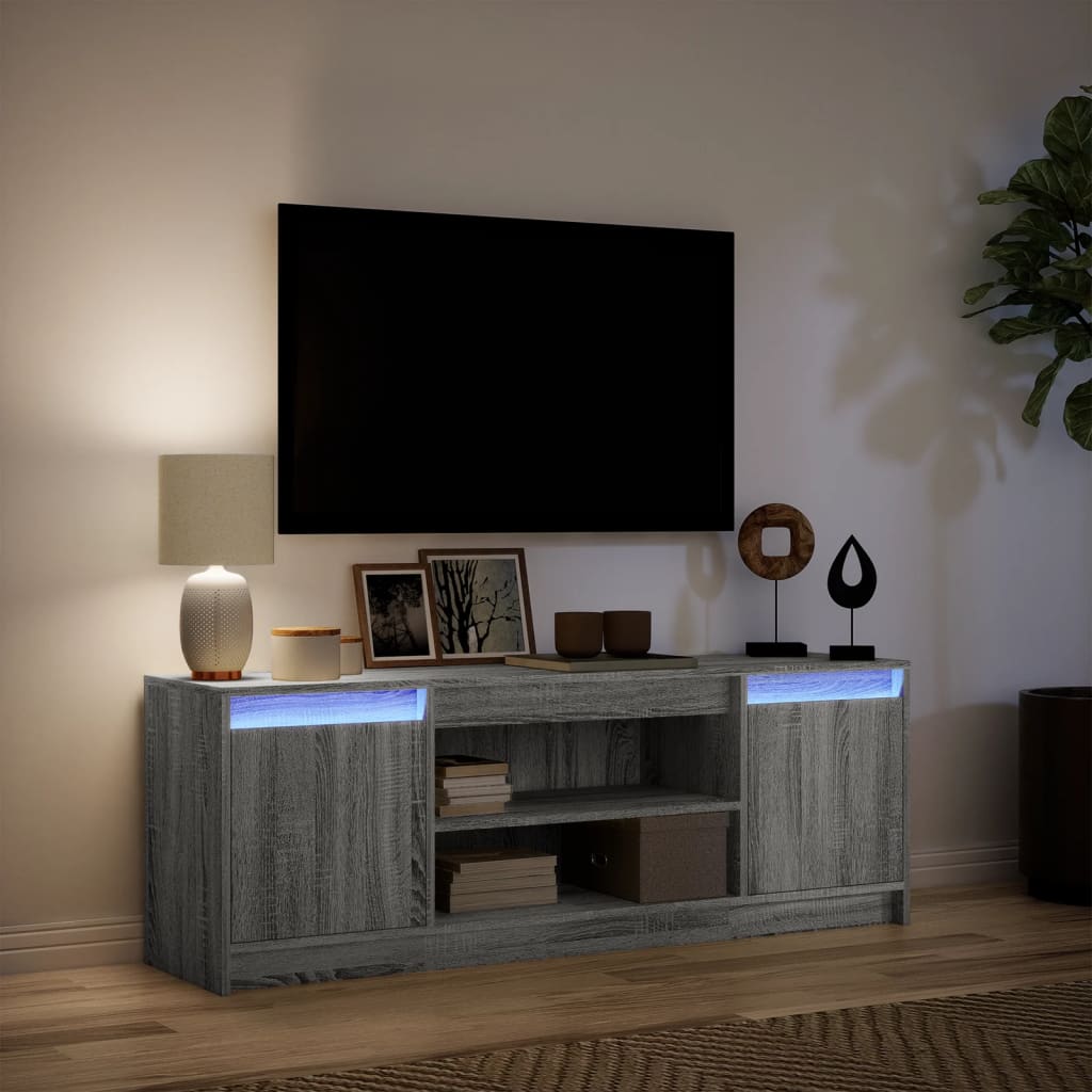 Modern Wooden 55 Inch TV Tele Stand Unit Cabinet With LED Lights & Storage