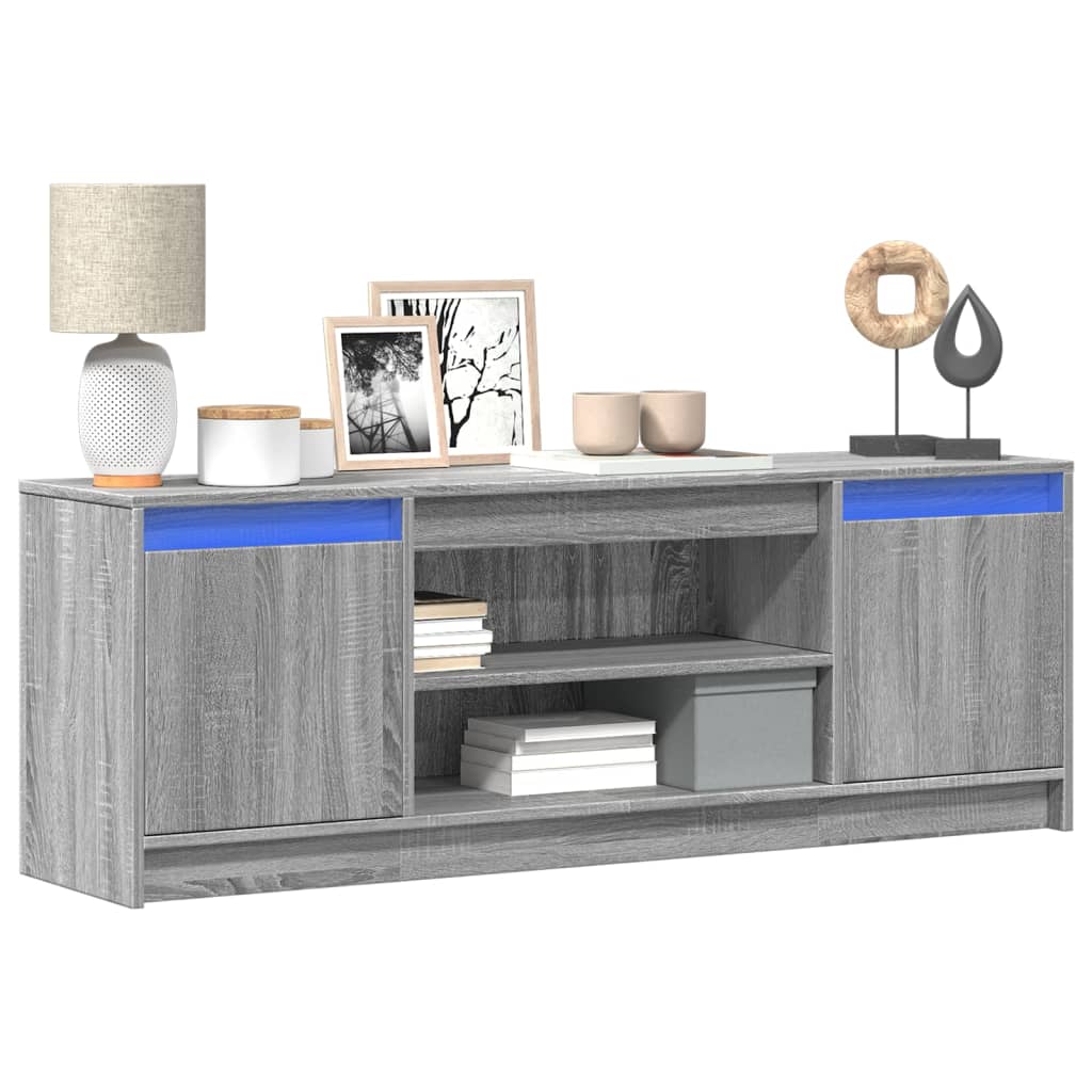 Modern Wooden 55 Inch TV Tele Stand Unit Cabinet With LED Lights & Storage