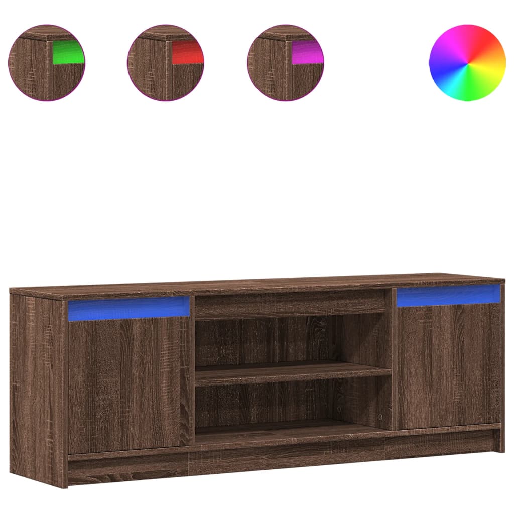 Modern Wooden 55 Inch TV Tele Stand Unit Cabinet With LED Lights & Storage