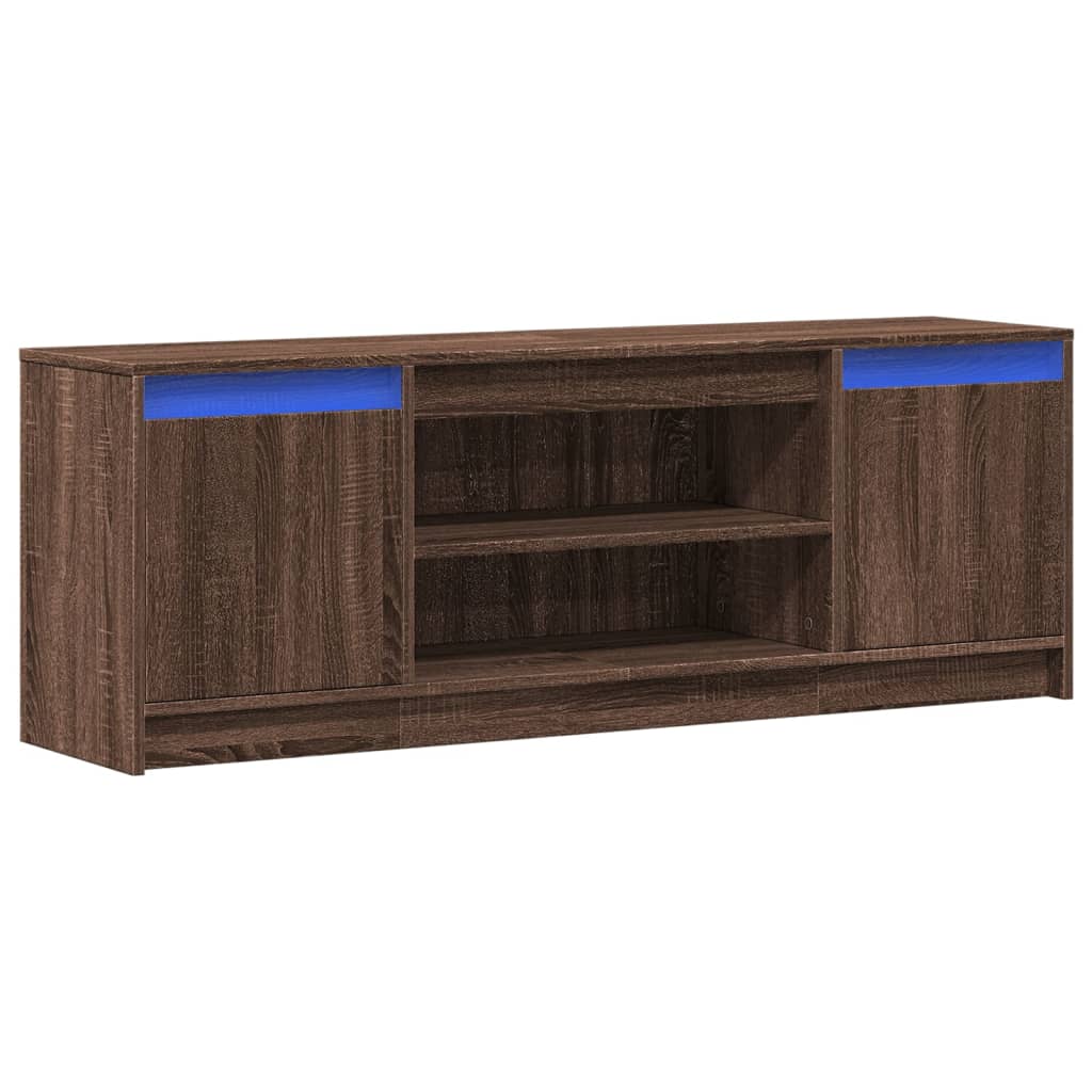 Modern Wooden 55 Inch TV Tele Stand Unit Cabinet With LED Lights & Storage