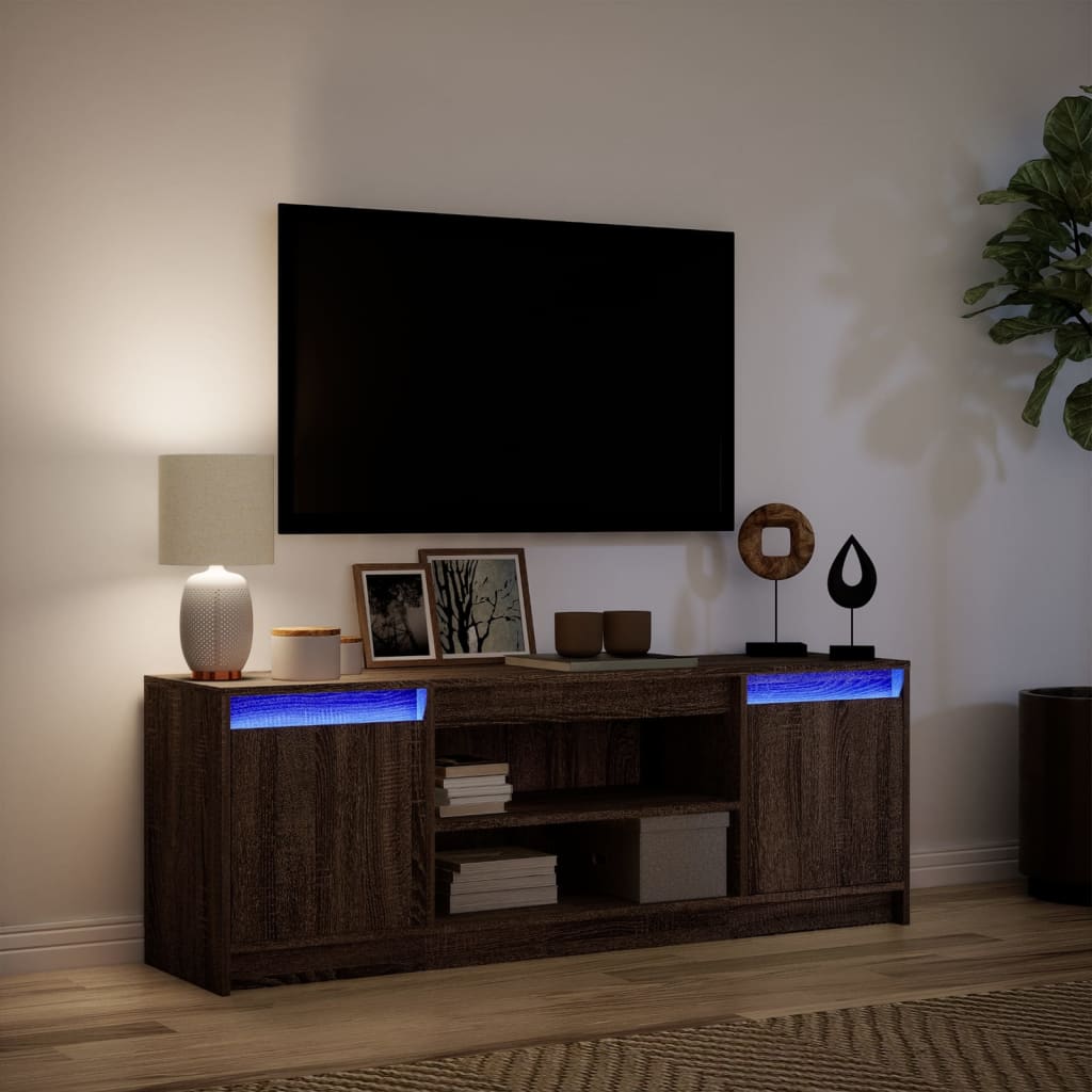 Modern Wooden 55 Inch TV Tele Stand Unit Cabinet With LED Lights & Storage