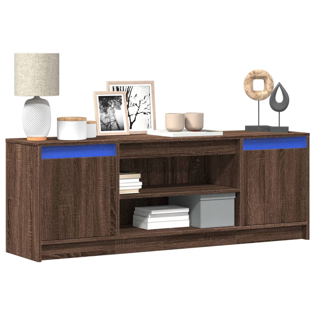 Modern Wooden 55 Inch TV Tele Stand Unit Cabinet With LED Lights & Storage