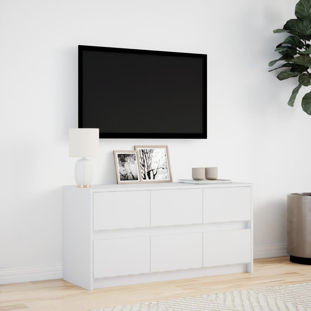 Modern Wooden 40 Inch TV Tele Stand Unit Cabinet With LED Lights & 6 Drawers