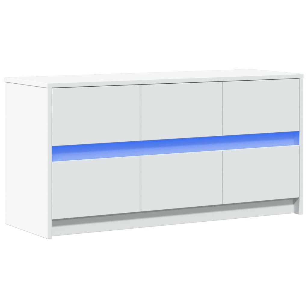 Modern Wooden 40 Inch TV Tele Stand Unit Cabinet With LED Lights & 6 Drawers