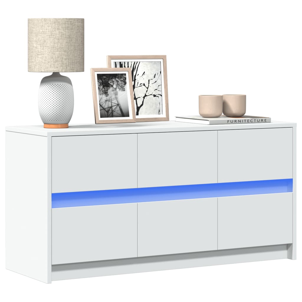 Modern Wooden 40 Inch TV Tele Stand Unit Cabinet With LED Lights & 6 Drawers