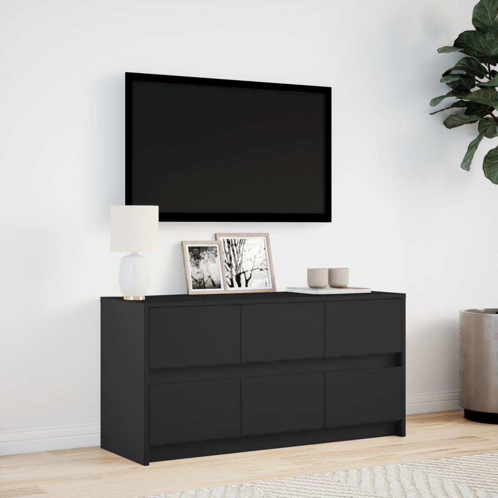 Modern Wooden 40 Inch TV Tele Stand Unit Cabinet With LED Lights & 6 Drawers