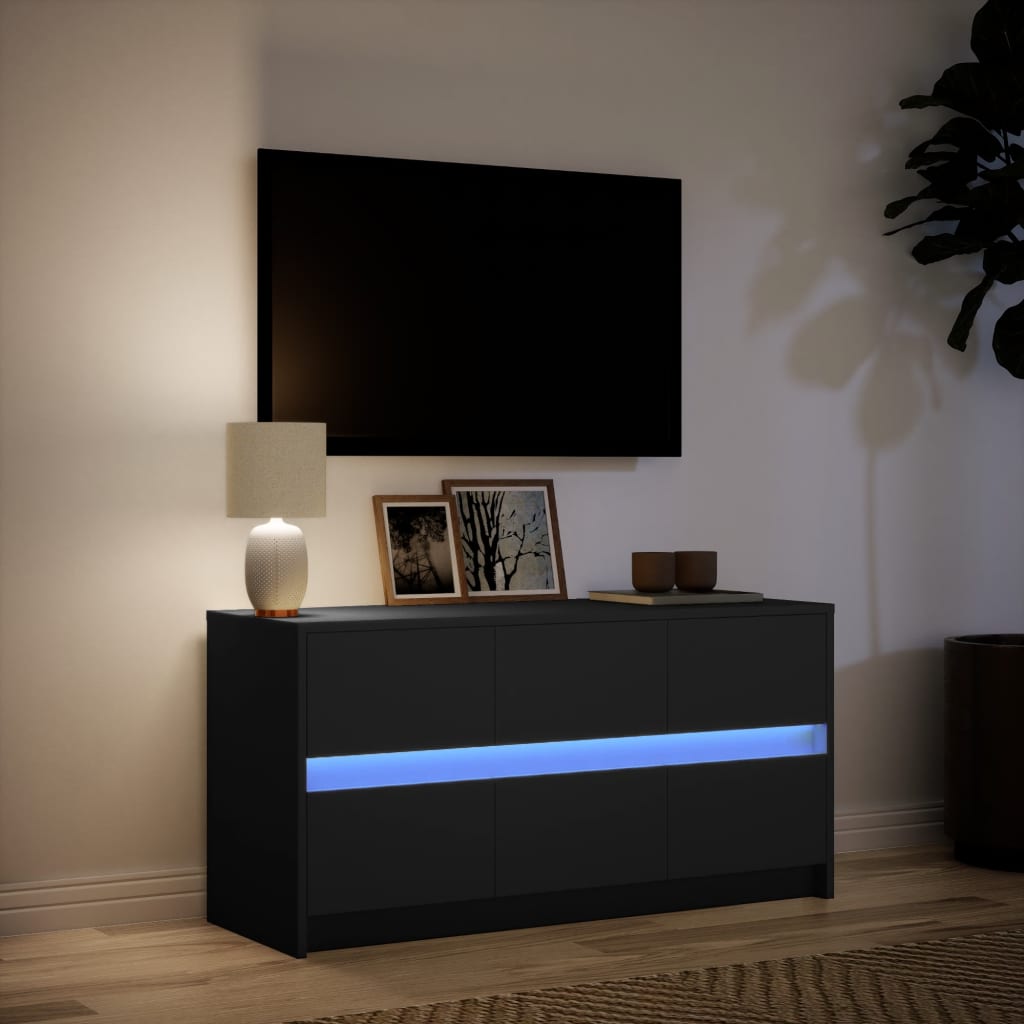 Modern Wooden 40 Inch TV Tele Stand Unit Cabinet With LED Lights & 6 Drawers