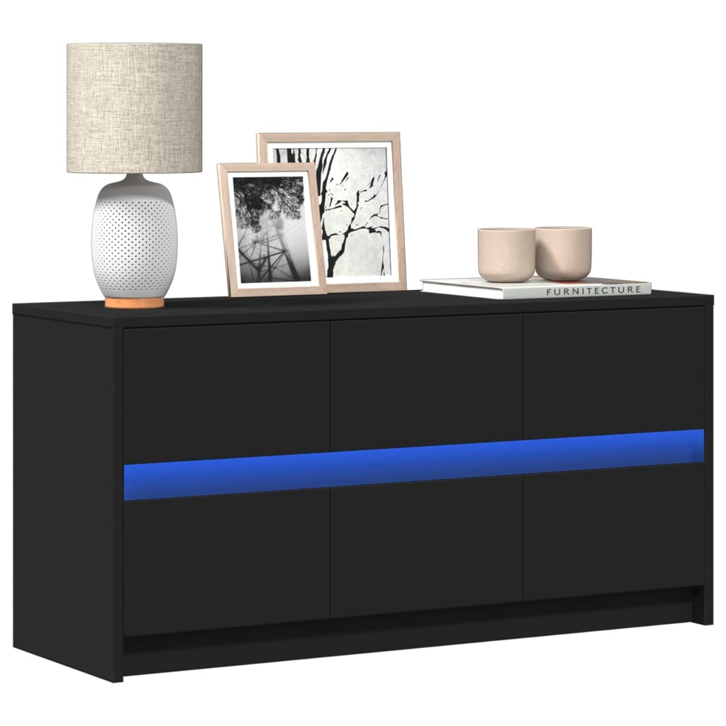 Modern Wooden 40 Inch TV Tele Stand Unit Cabinet With LED Lights & 6 Drawers