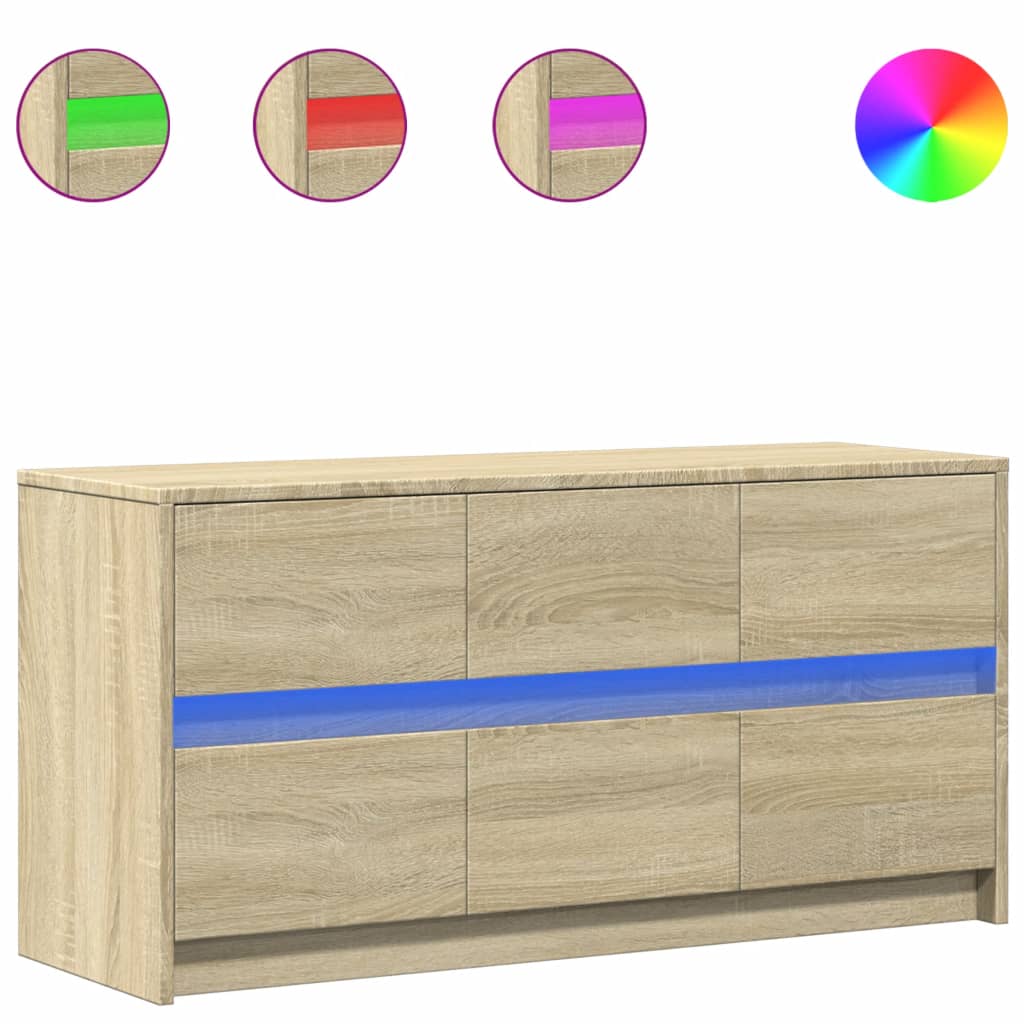 Modern Wooden 40 Inch TV Tele Stand Unit Cabinet With LED Lights & 6 Drawers
