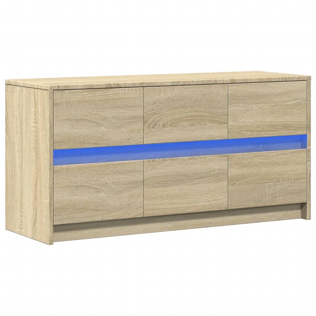 Modern Wooden 40 Inch TV Tele Stand Unit Cabinet With LED Lights & 6 Drawers