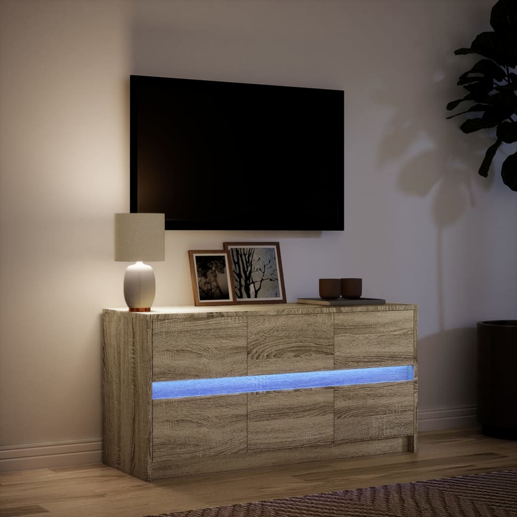 Modern Wooden 40 Inch TV Tele Stand Unit Cabinet With LED Lights & 6 Drawers