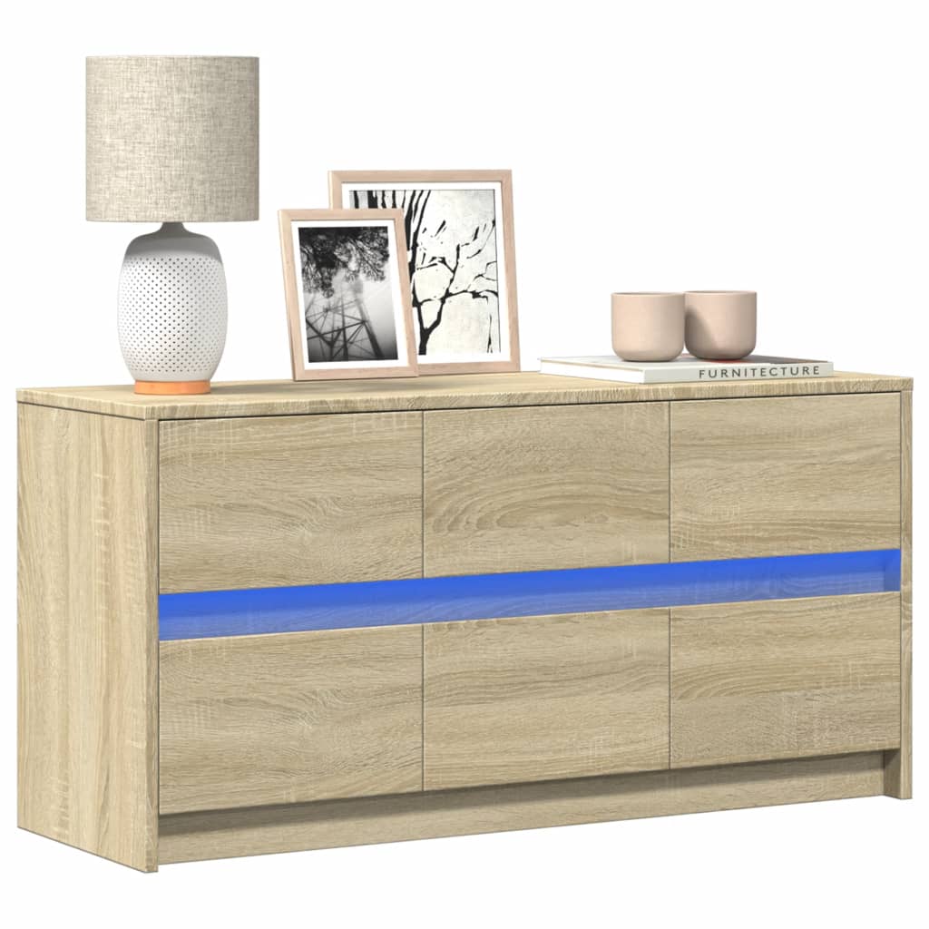 Modern Wooden 40 Inch TV Tele Stand Unit Cabinet With LED Lights & 6 Drawers
