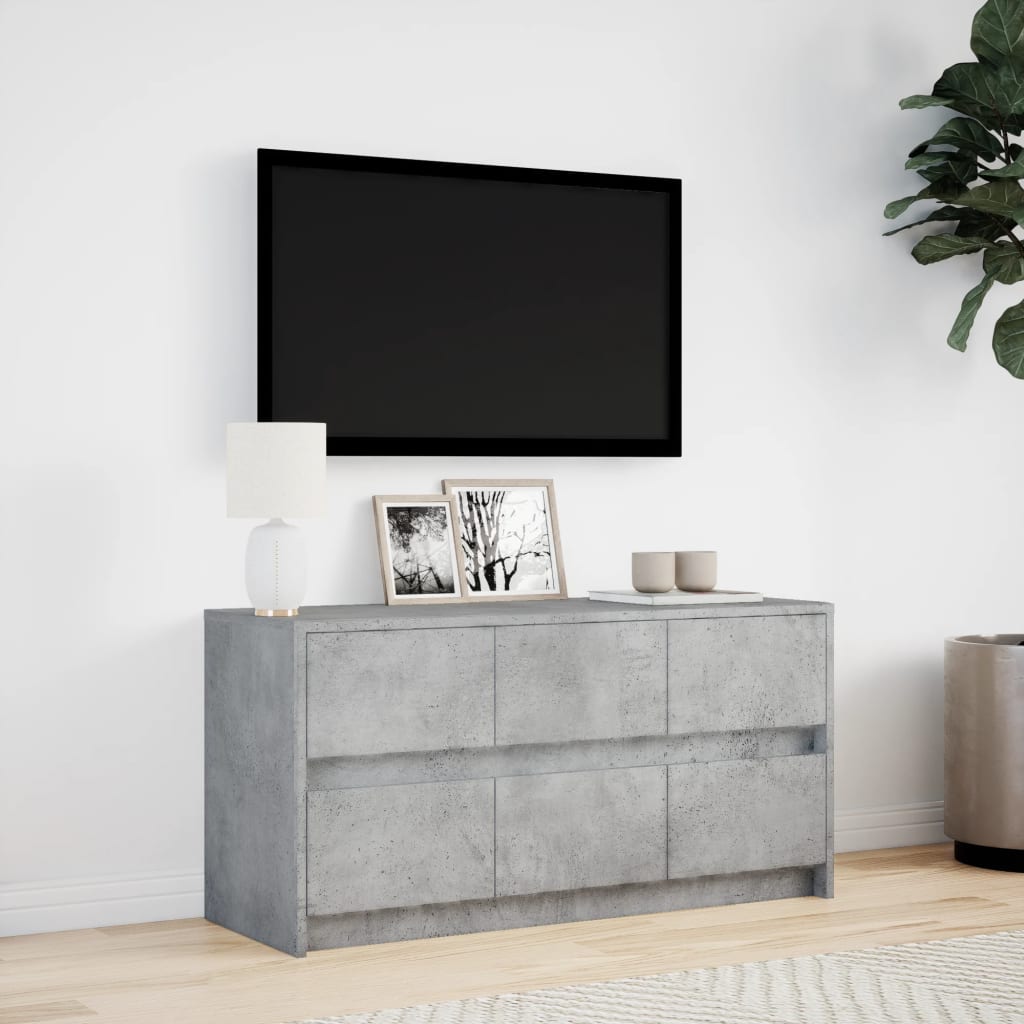 Modern Wooden 40 Inch TV Tele Stand Unit Cabinet With LED Lights & 6 Drawers
