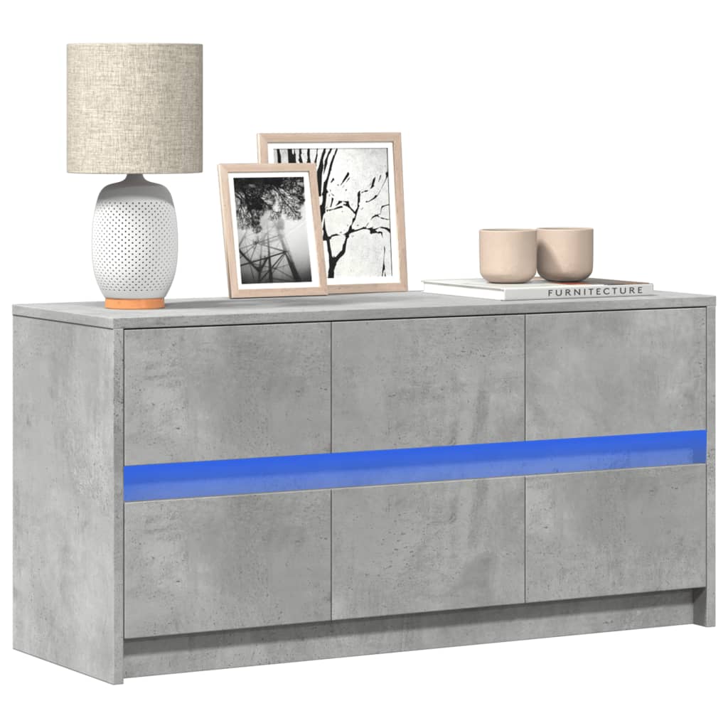 Modern Wooden 40 Inch TV Tele Stand Unit Cabinet With LED Lights & 6 Drawers