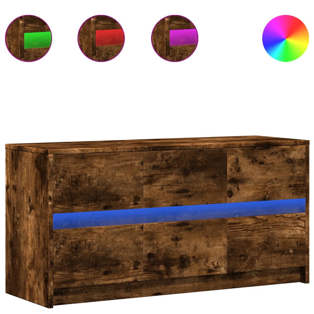 Modern Wooden 40 Inch TV Tele Stand Unit Cabinet With LED Lights & 6 Drawers