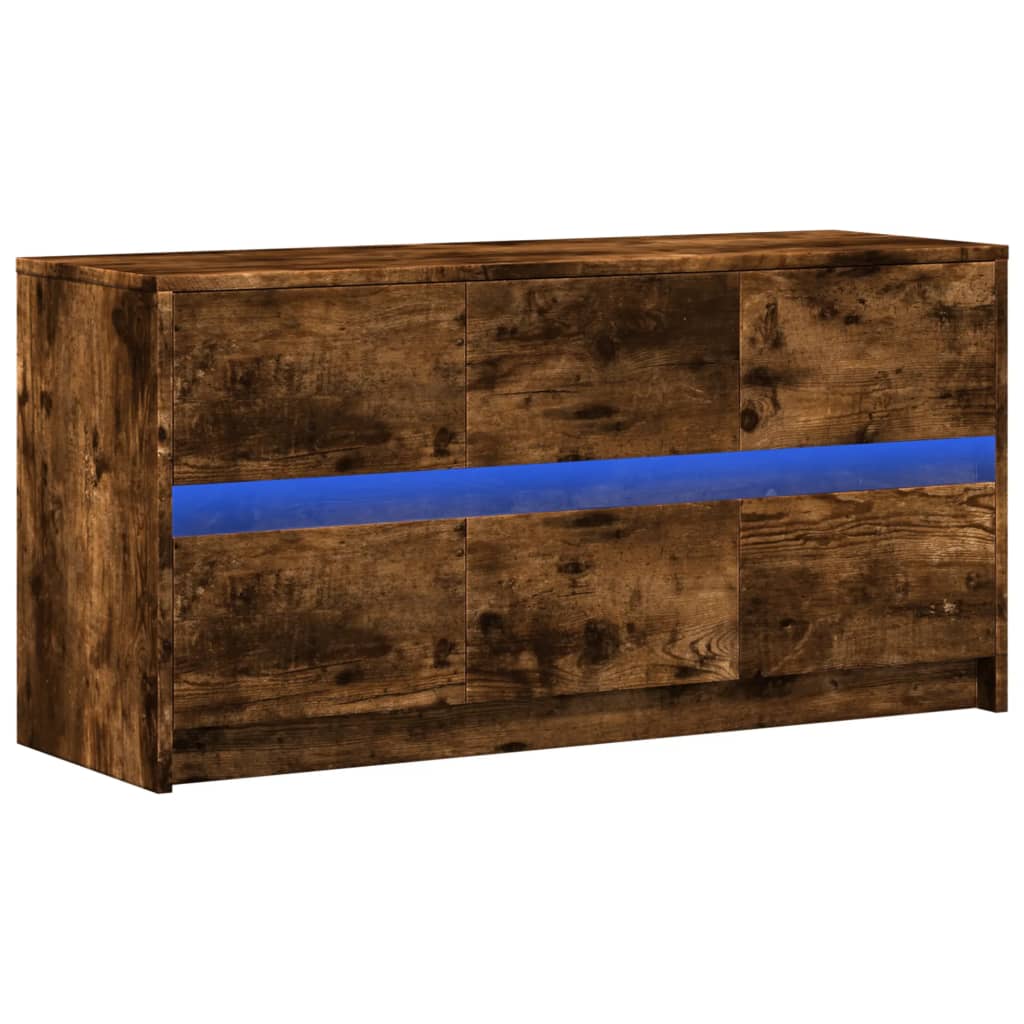 Modern Wooden 40 Inch TV Tele Stand Unit Cabinet With LED Lights & 6 Drawers