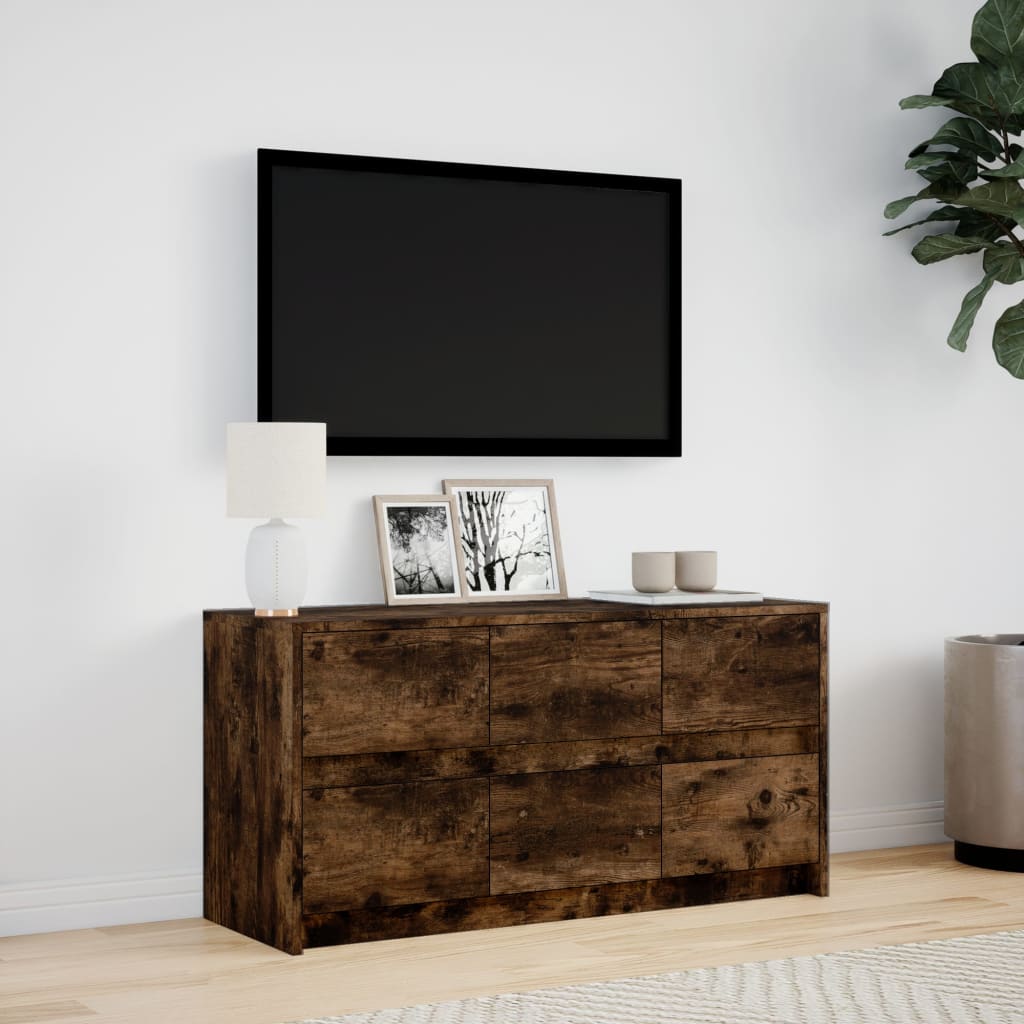 Modern Wooden 40 Inch TV Tele Stand Unit Cabinet With LED Lights & 6 Drawers