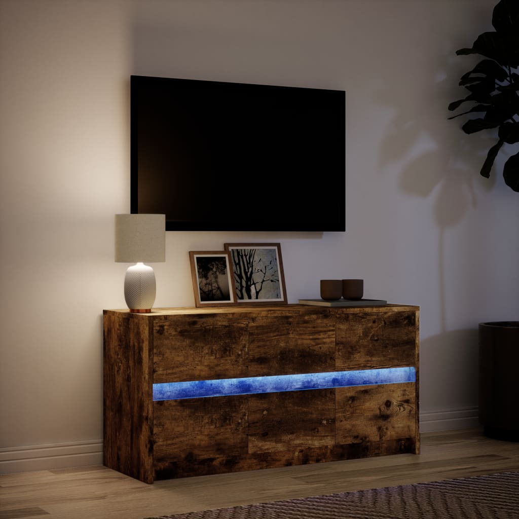 Modern Wooden 40 Inch TV Tele Stand Unit Cabinet With LED Lights & 6 Drawers
