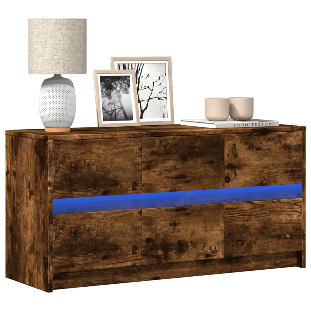Modern Wooden 40 Inch TV Tele Stand Unit Cabinet With LED Lights & 6 Drawers