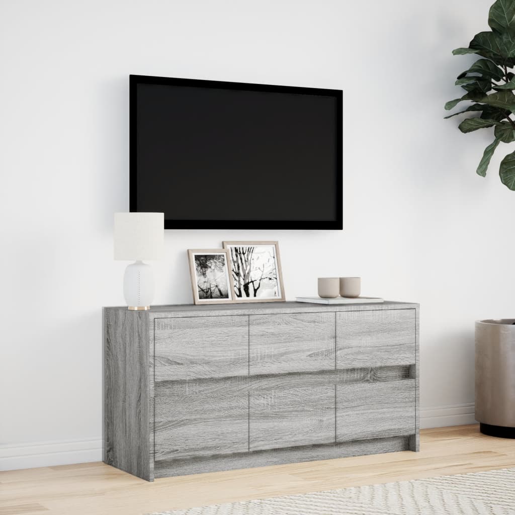 Modern Wooden 40 Inch TV Tele Stand Unit Cabinet With LED Lights & 6 Drawers