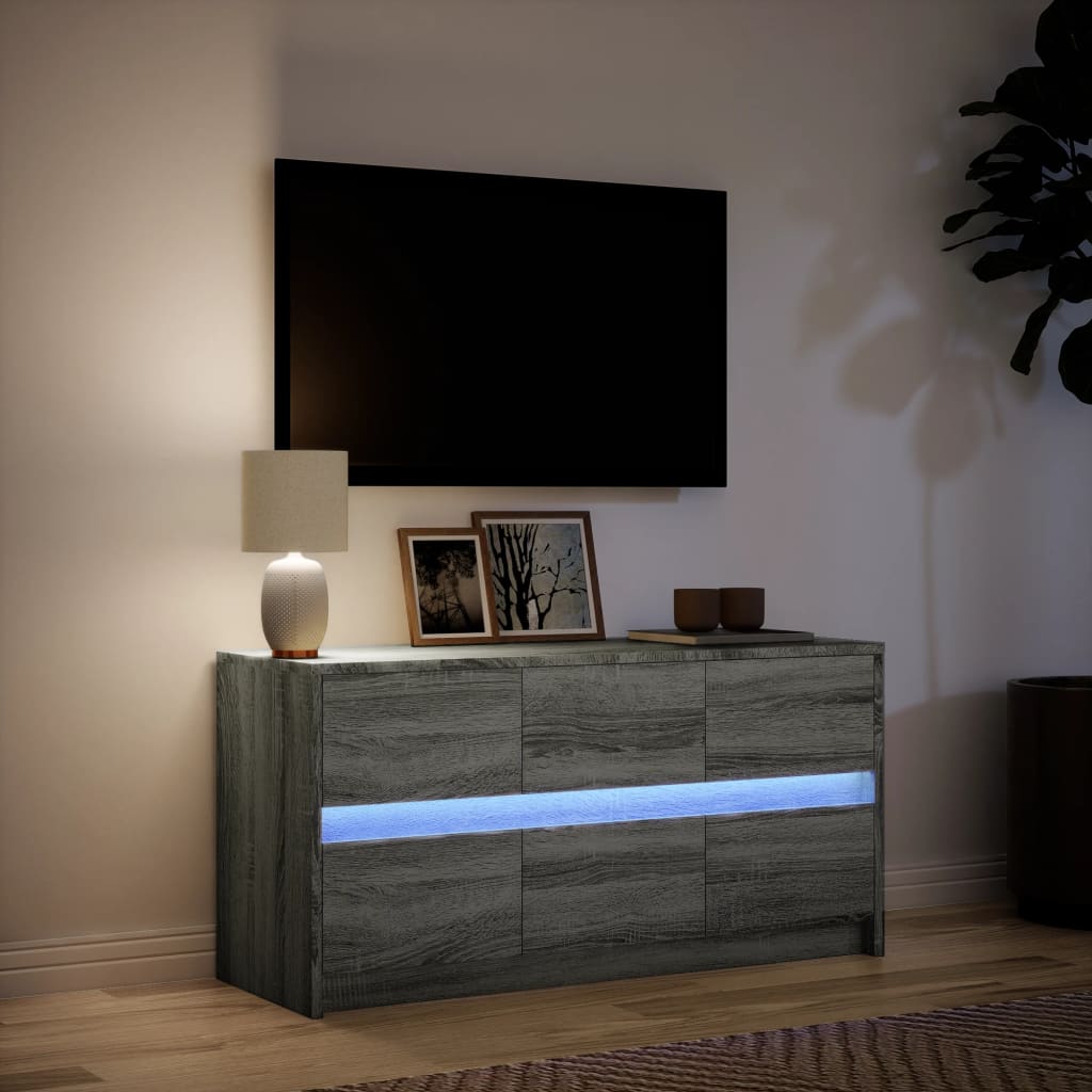 Modern Wooden 40 Inch TV Tele Stand Unit Cabinet With LED Lights & 6 Drawers
