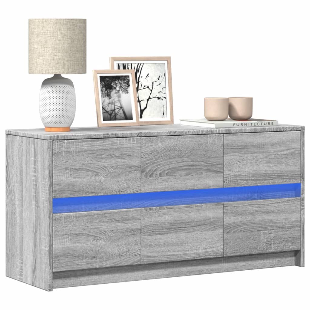 Modern Wooden 40 Inch TV Tele Stand Unit Cabinet With LED Lights & 6 Drawers