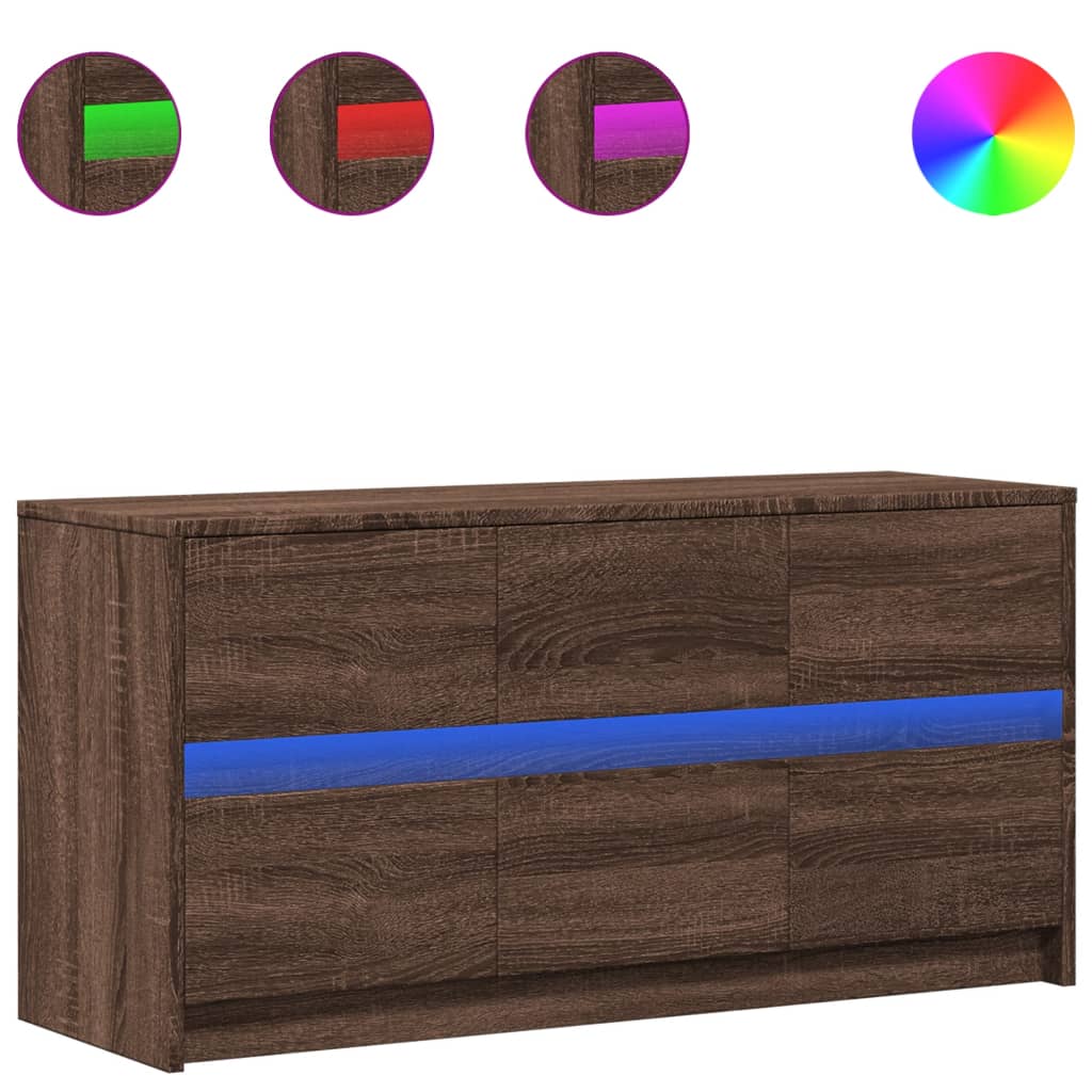 Modern Wooden 40 Inch TV Tele Stand Unit Cabinet With LED Lights & 6 Drawers