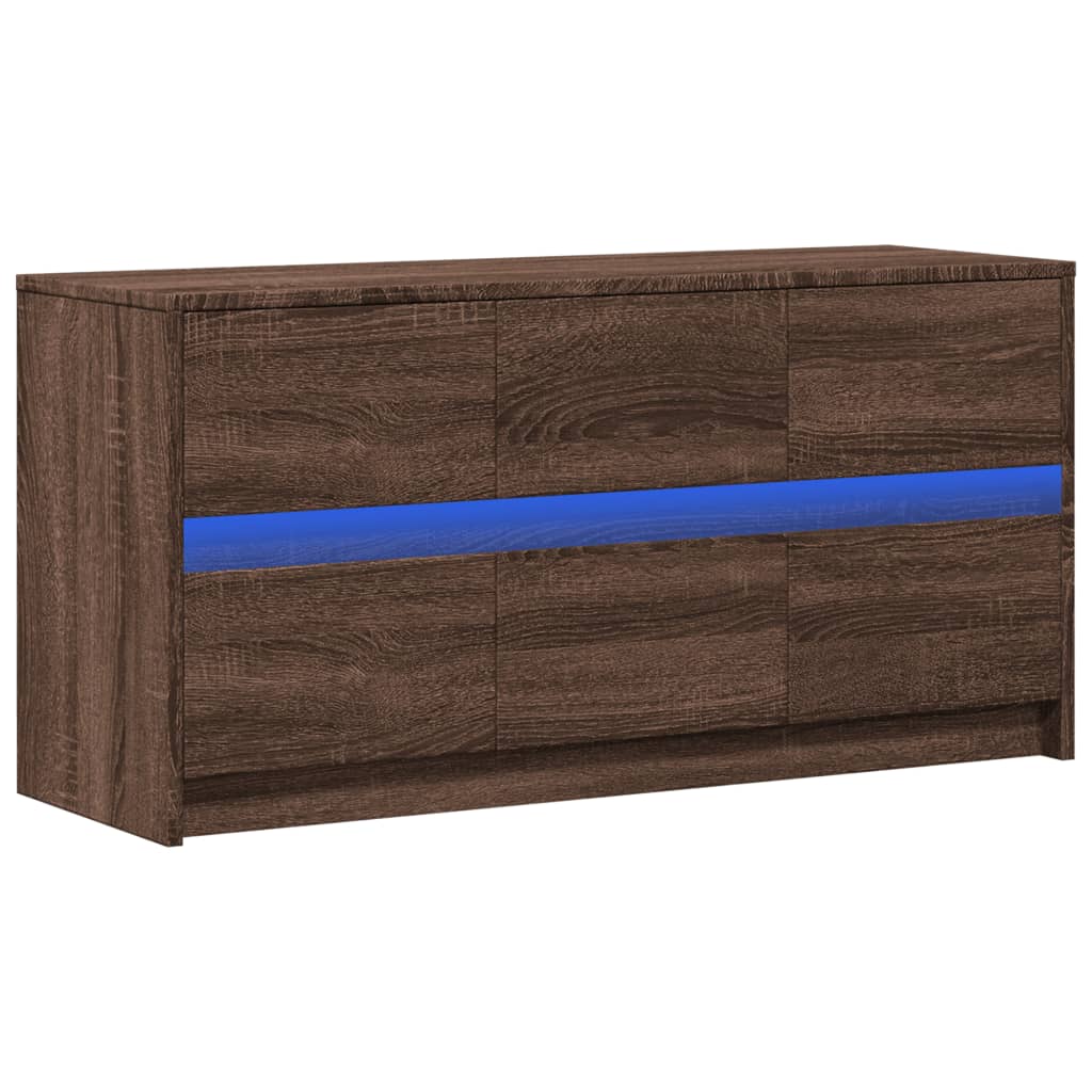 Modern Wooden 40 Inch TV Tele Stand Unit Cabinet With LED Lights & 6 Drawers
