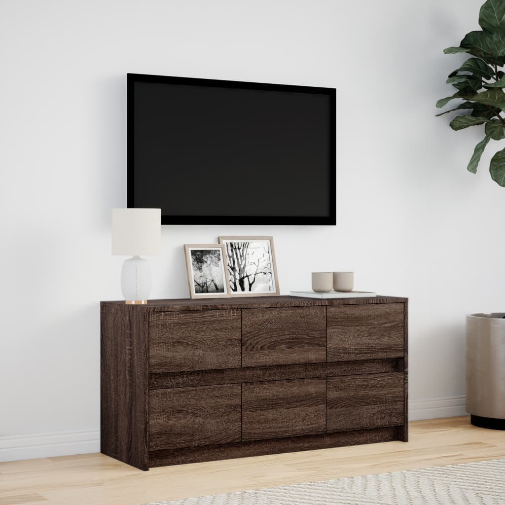 Modern Wooden 40 Inch TV Tele Stand Unit Cabinet With LED Lights & 6 Drawers