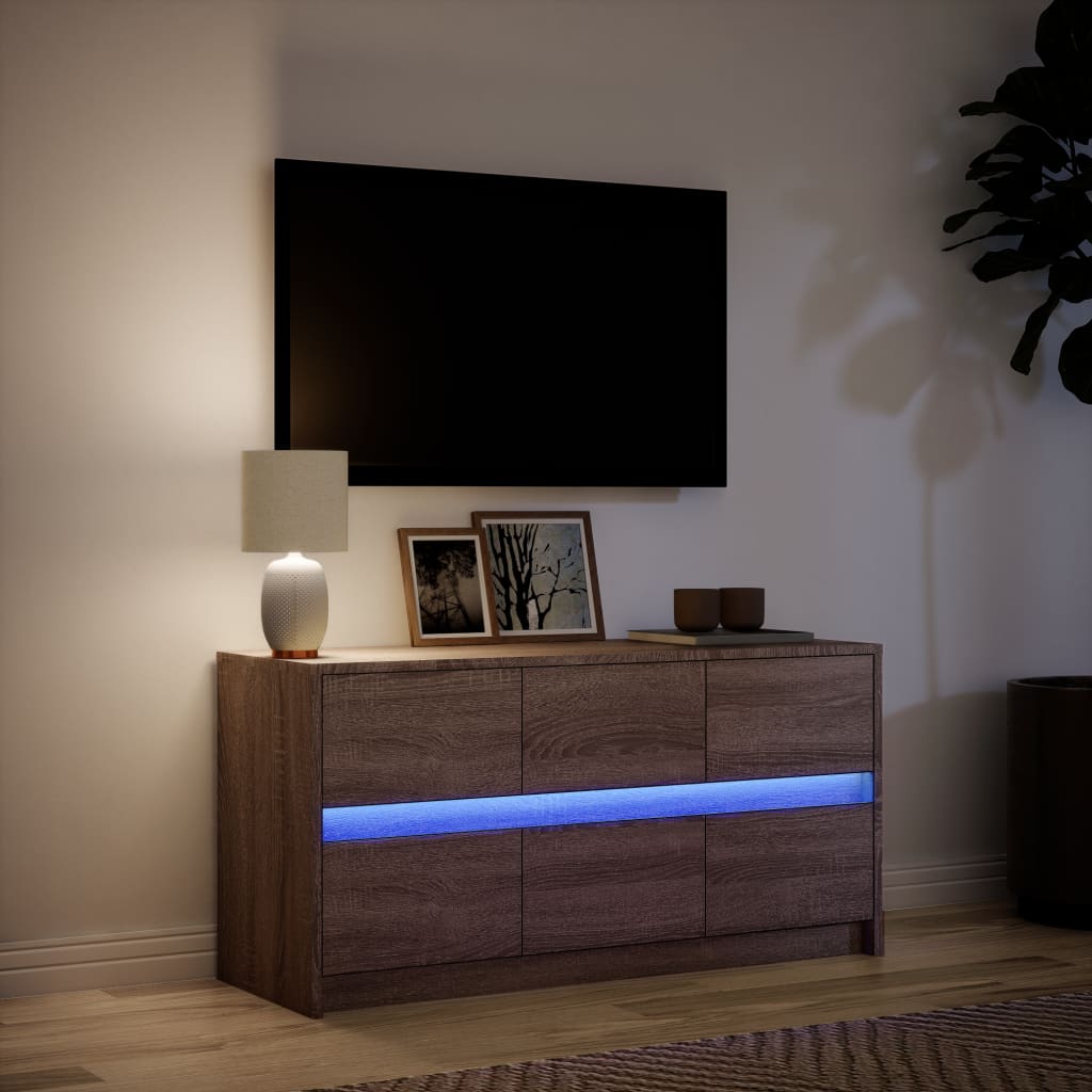 Modern Wooden 40 Inch TV Tele Stand Unit Cabinet With LED Lights & 6 Drawers