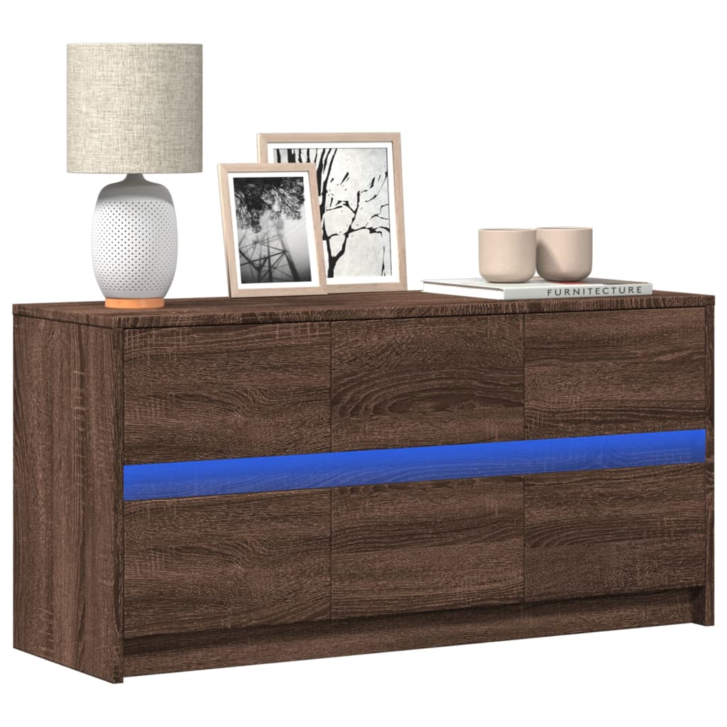 Modern Wooden 40 Inch TV Tele Stand Unit Cabinet With LED Lights & 6 Drawers