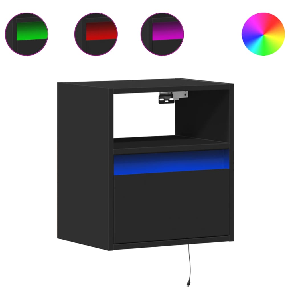 TV Wall Cabinet with LED Lights Black 41x31x45 cm