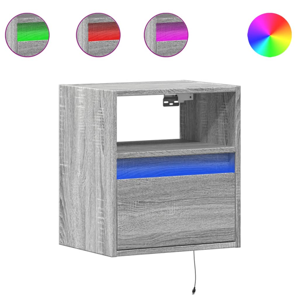 TV Wall Cabinets with LED Lights 2 pcs Grey Sonoma 41x31x45 cm