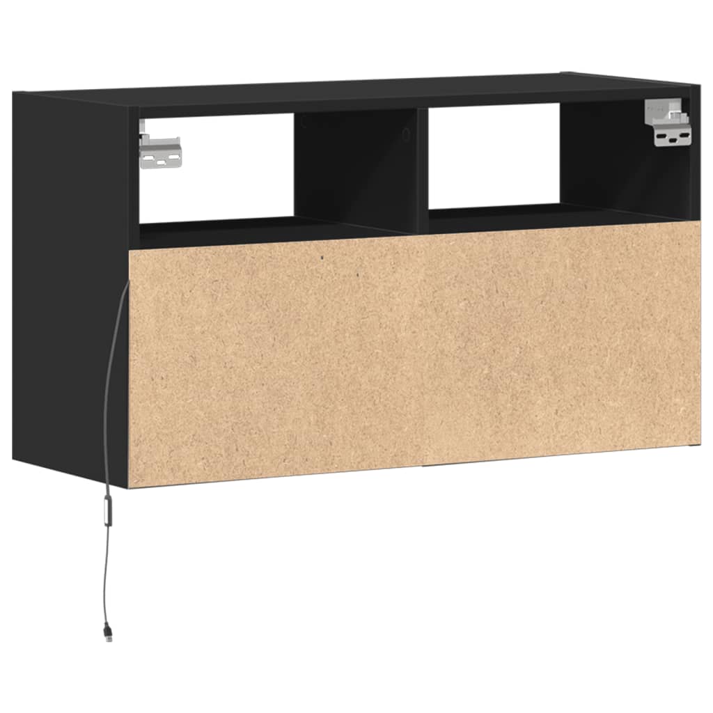 TV Wall Cabinet with LED Lights Black 80x31x45 cm
