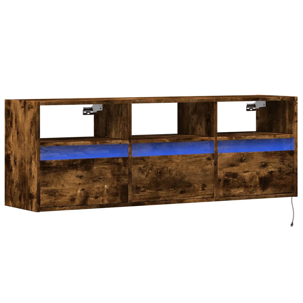 TV Wall Cabinet with LED Lights Smoked Oak 130x31x45 cm