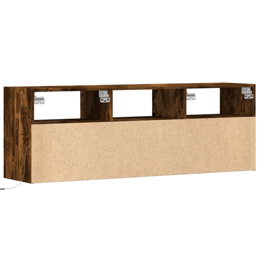 TV Wall Cabinet with LED Lights Smoked Oak 130x31x45 cm
