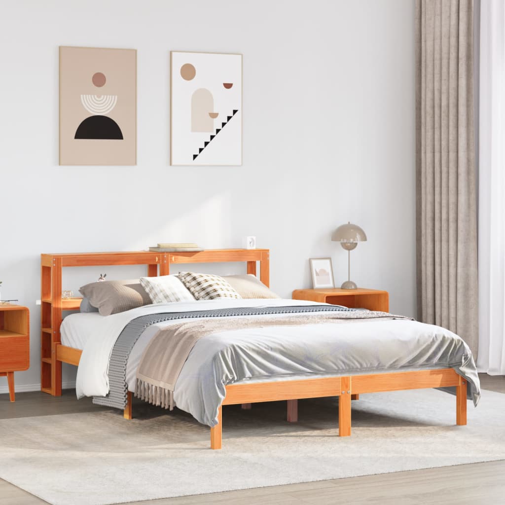 Bed Frame with Headboard without Mattress Wax Brown 150x200 cm King Size