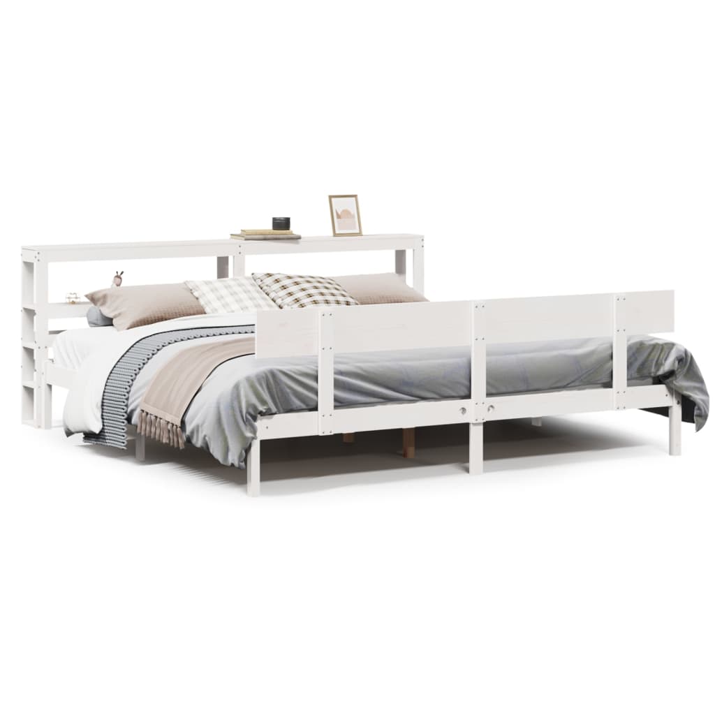 Bed Frame without Mattress White 200x200 cm Solid Wood Pine