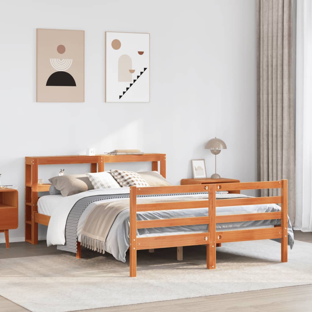 Bed Frame without Mattress Wax Brown 135x190 cm Double Solid Wood Pine
