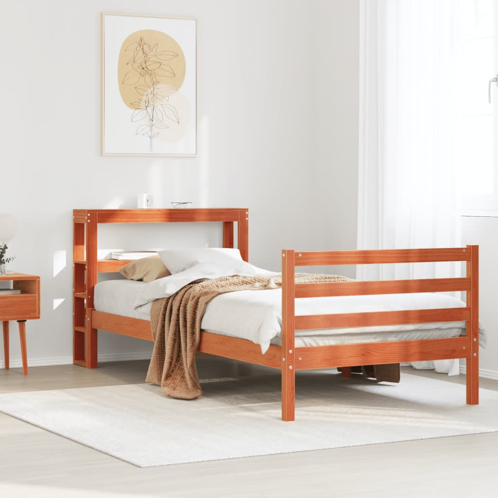 Bed Frame without Mattress Wax Brown 90x200 cm Solid Wood Pine